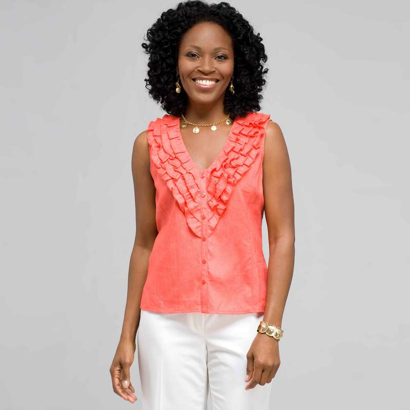 Ruffle Sleeveless Shirt, Coral Sun, large image number 0